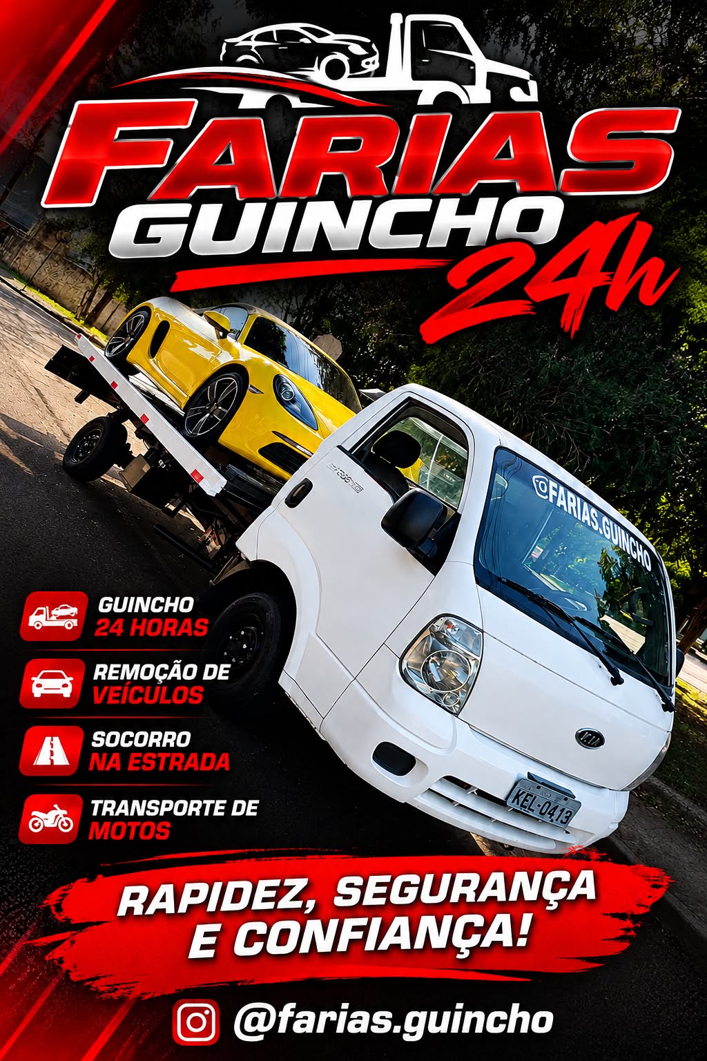 Caminhão plataforma da Farias Guincho pronto para atendimento 24 horas em Cotia e região